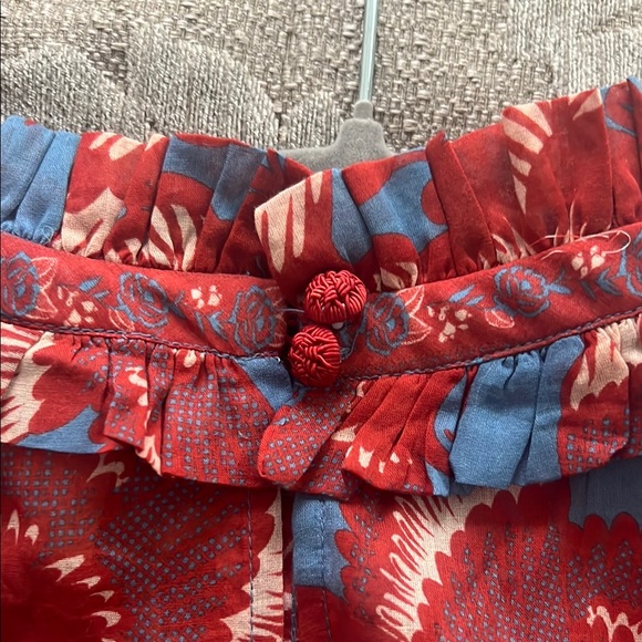 FARM RIO Floral Ruffle Blouse - Red and Blue - Picture 6 of 9